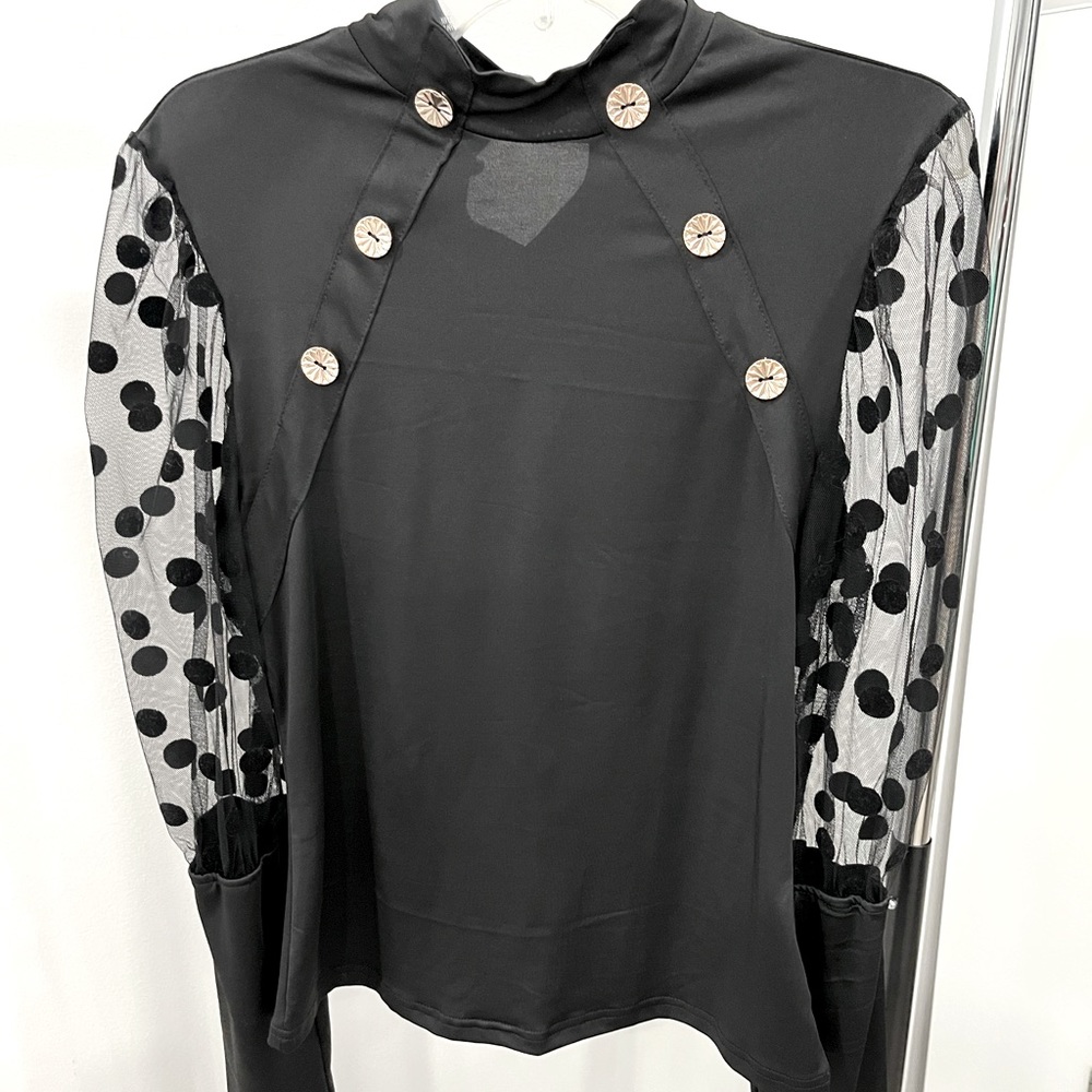 Black dress shirt with sheer sleeves